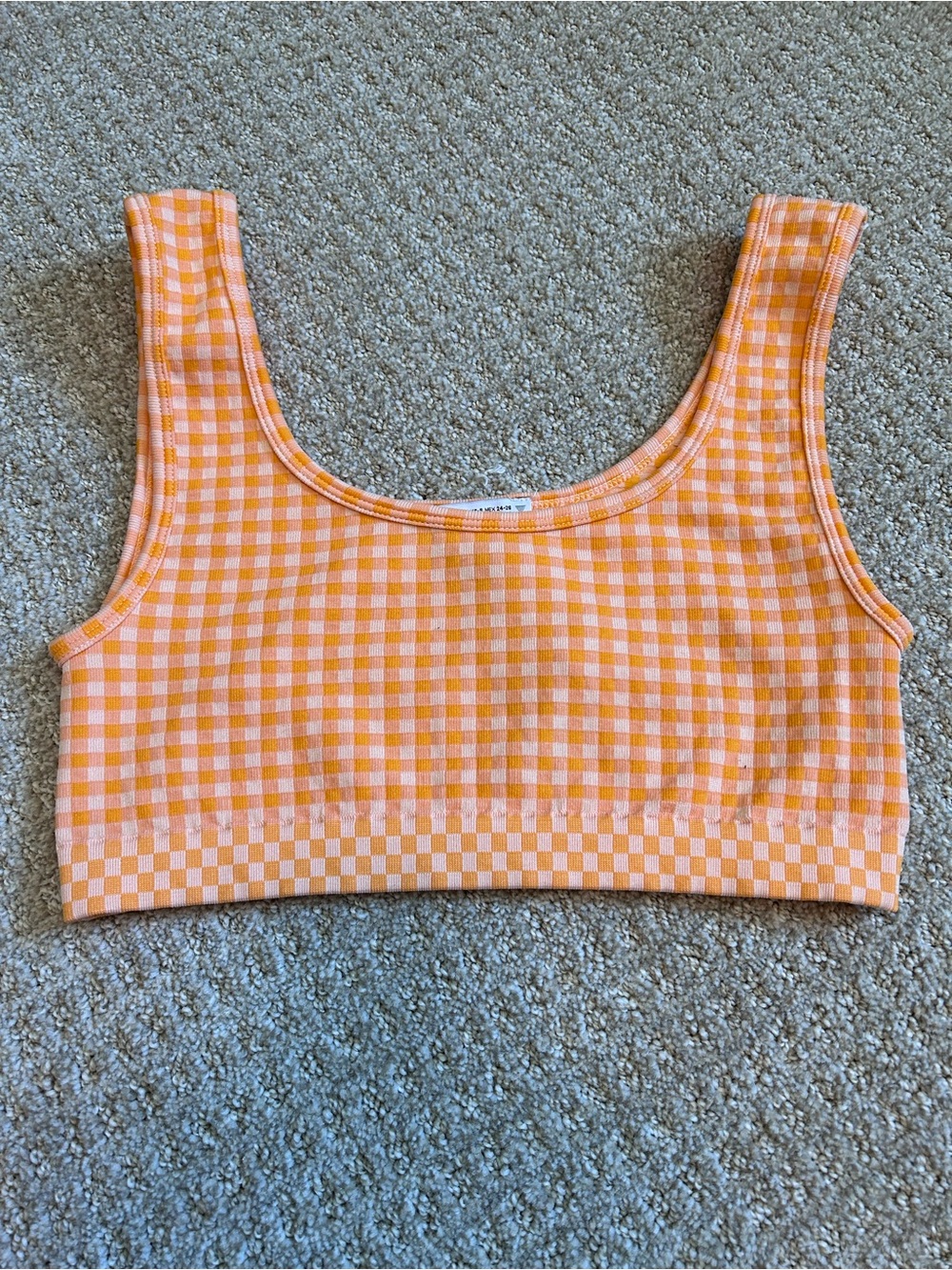 Zara Orange Gingham Scoop-Neck Crop Tank XS-S